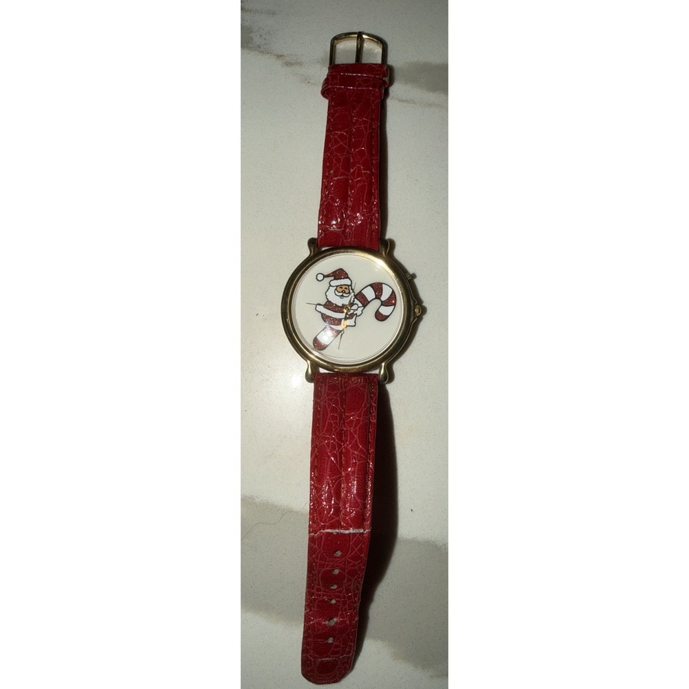 CHRISTMAS SANTA CLAUS WATCH QUARTZ MOVEMENT Genuine Leather - Dead Battery